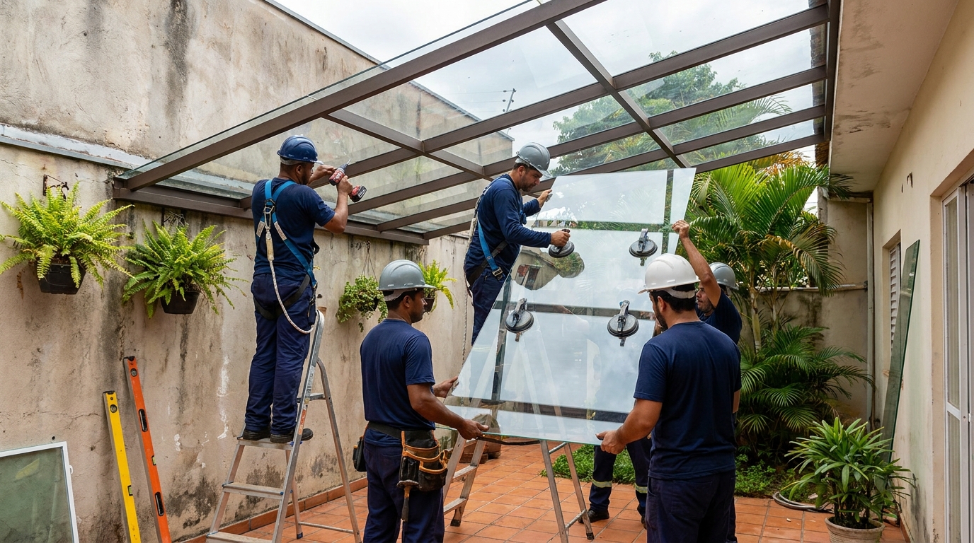 Instalação de cobertura de vidro em Duque de Caxias-RJ