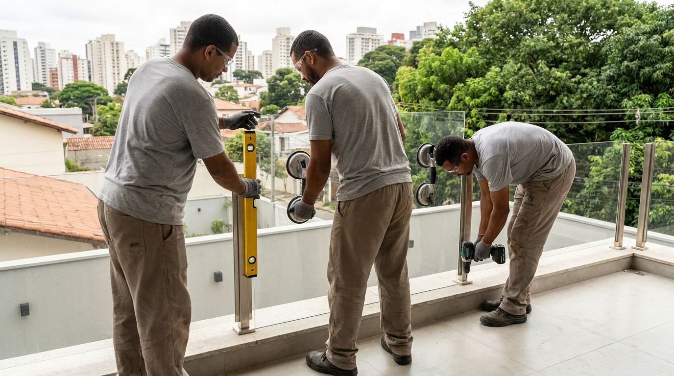 Guarda-corpo em terraço alto com vista cidade em Duque de Caxias-RJ