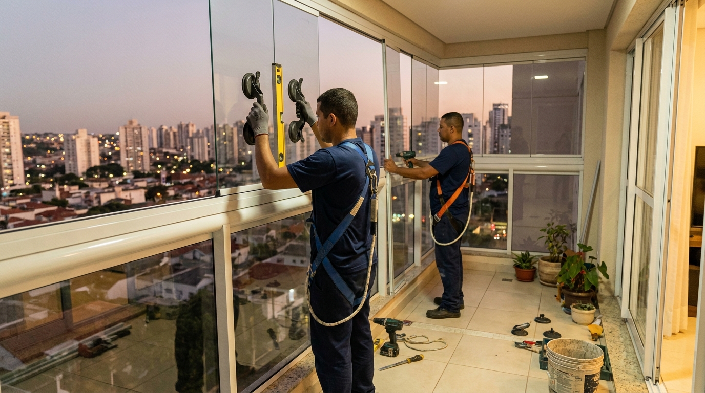 Parede de vidro ao pôr do sol em Duque de Caxias-RJ