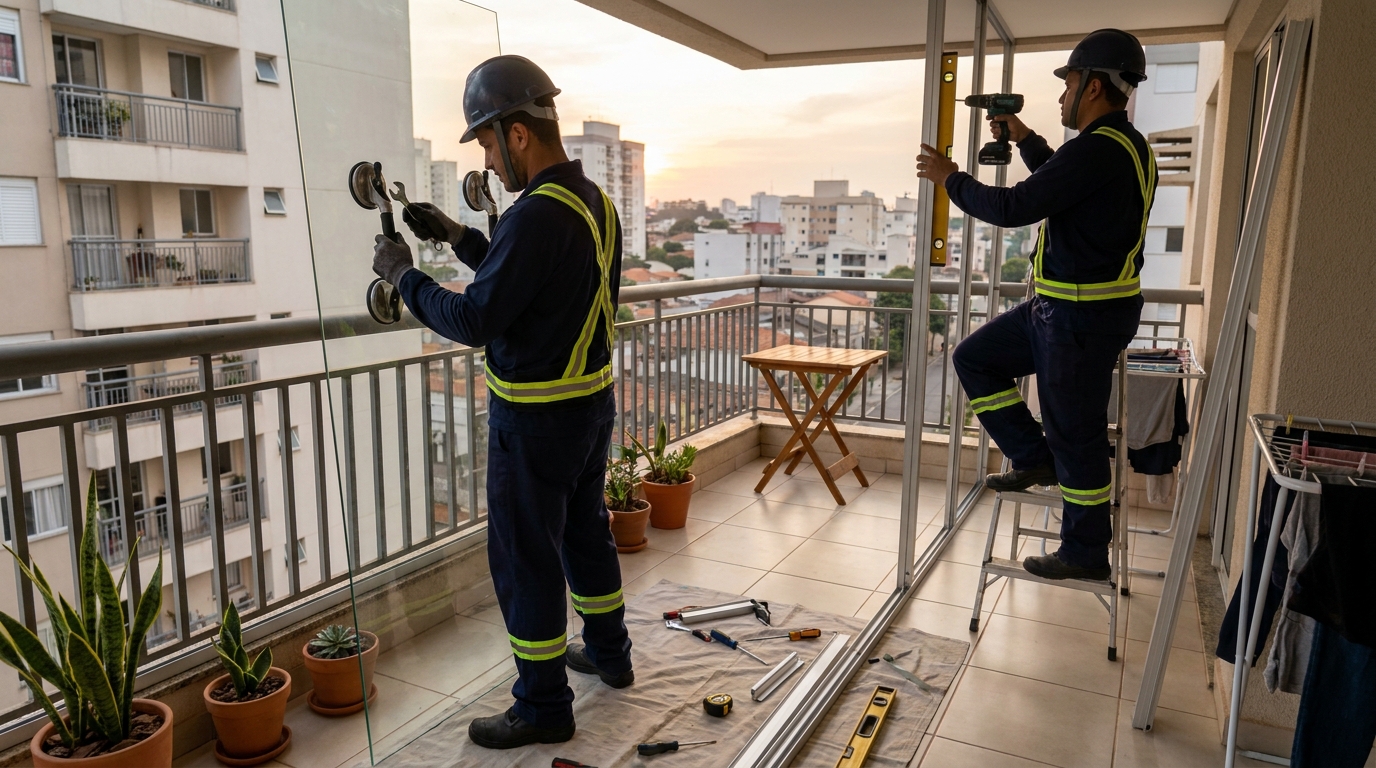 Instalação de parede de vidro em sacada em Duque de Caxias-RJ